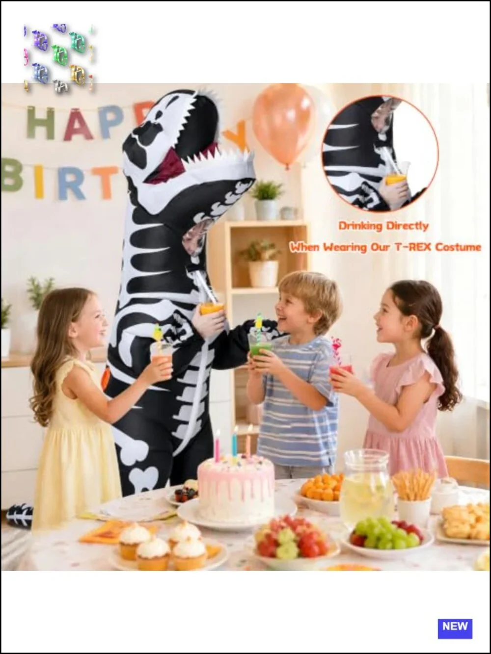 Inflatable Dinosaur Skeleton Costume for Kids Teens Halloween T-Rex Blow Up
